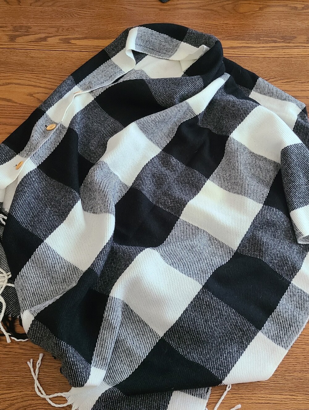 Black and White Plaid Button-Front Poncho NWOT